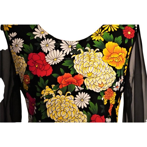 Floral Dress, Maxi Dress, Sheer Black Sleeves, Reiner of Chicago, Flower Power, - Picture 16 of 16